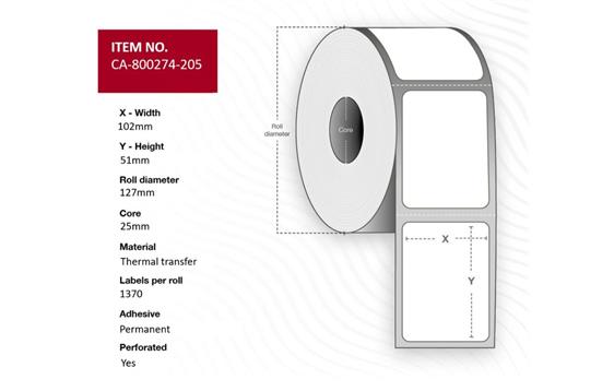 9443254  W128432953 Termotransfer 102x51mm n&#248;ytral permanent ruller &#224; 1370 etiketter | 25 mm kjerne