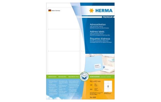 119647 Herma 4269 Etikett HERMA adr A4 99,1x67,7mm (800) Hvite permanent klebende etiketter