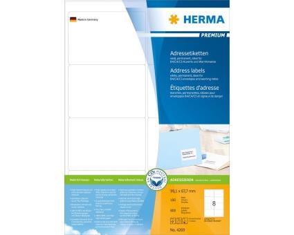 119647 Herma 4269 Etikett HERMA adr A4 99,1x67,7mm (800) Hvite permanent klebende etiketter